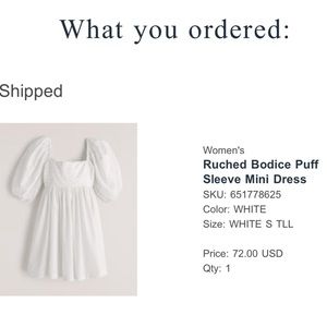 Abercrombie Ruched Bodice Puff Sleeve Mini Dress